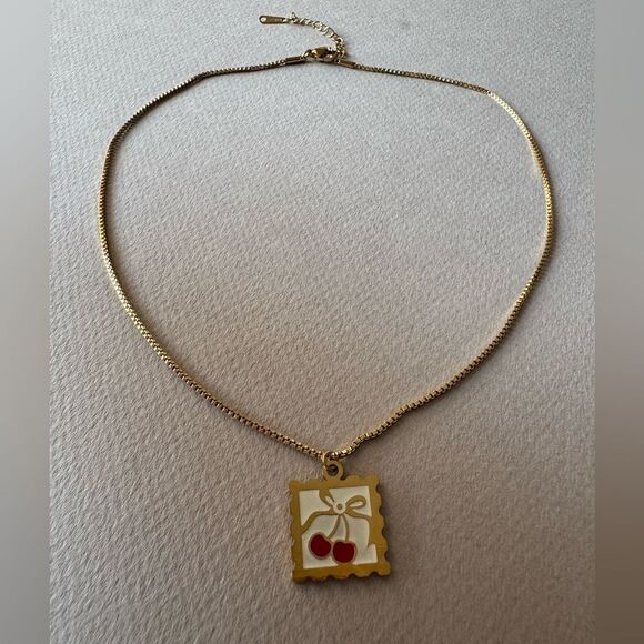 Gold Cherry Pendant Necklace A1382 - Picture 3 of 5